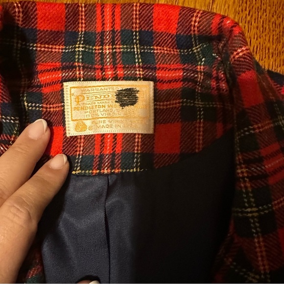 Vintage Pendleton Plaid Tartan Red 100% Virgin Wool Blazer Women’s Sz 18 Plus - Picture 4 of 10